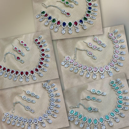 Multi Coloured American Diamond Jewellery Set